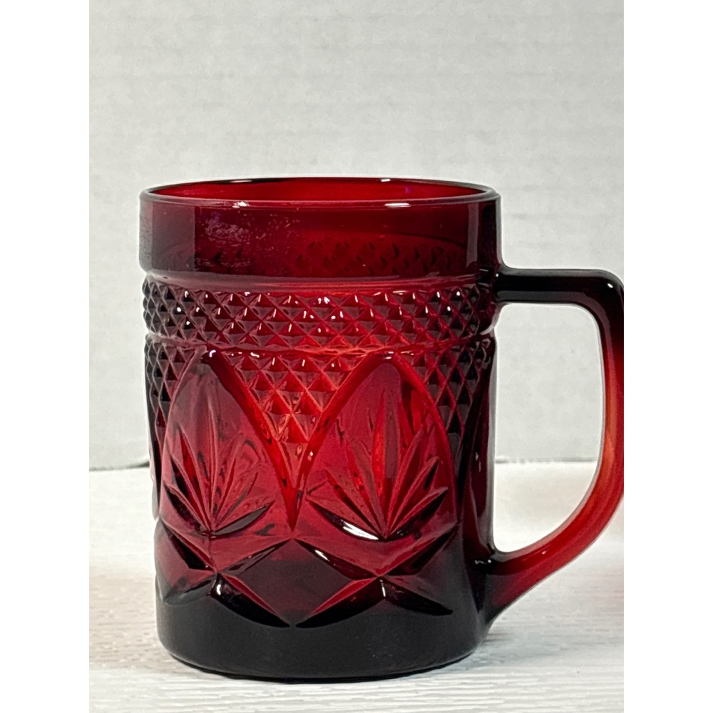Vintage Ruby Red Glass Mugs Set of 4 Maker: Cristal d'Arques-Durand Cups S0151